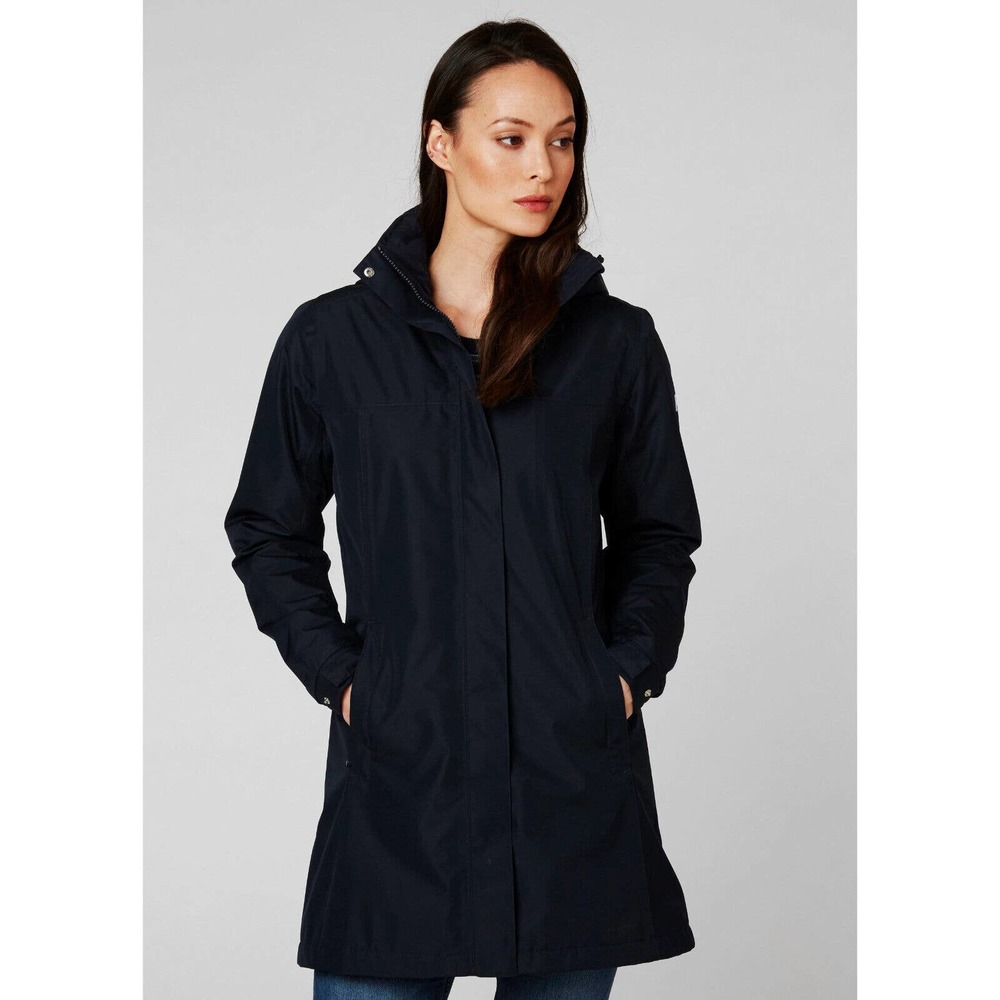 Helly Hensen Aden Long Insulated Hooded Rain Jacket Womens Large L Black - Picture 1 of 13